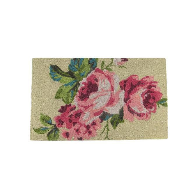 Decorative Pink, Green and Tan Spring Floral Coir Outdoor Rectangular Door Mat 30" x 17.75"