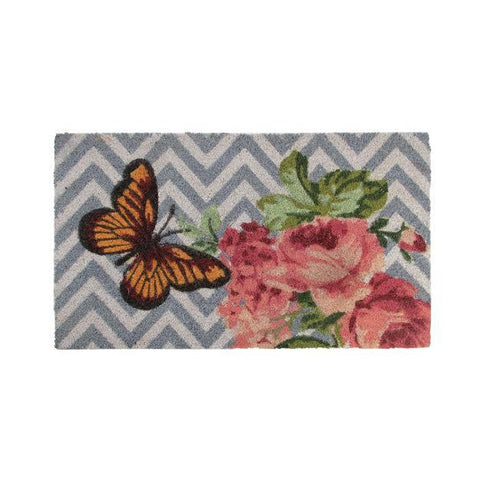 Decorative Multi-Color Rose and Butterfly Spring Coir Outdoor Rectangular Door Mat 29.5" x 17.75"