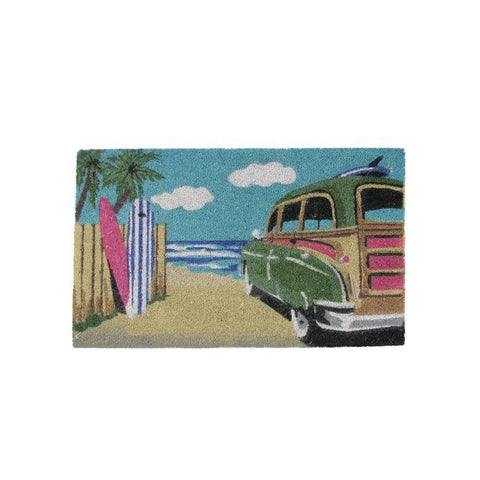 Decorative Multi-Color Car on Beach Coir Outdoor Rectangular Door Mat 29.75" x 17.75"