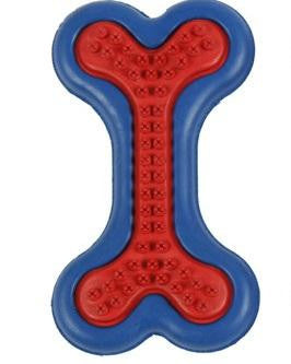 Red and Blue Rubber Bone Puppy Dog Dental Health Chew Toy