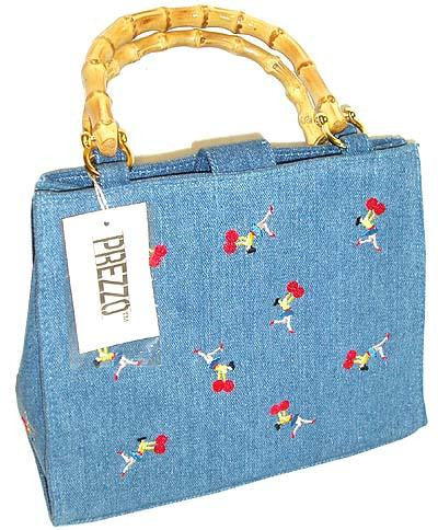 Prezzo Cheerleader Blue Denim w- Bamboo Handbag Purse #YS 2255