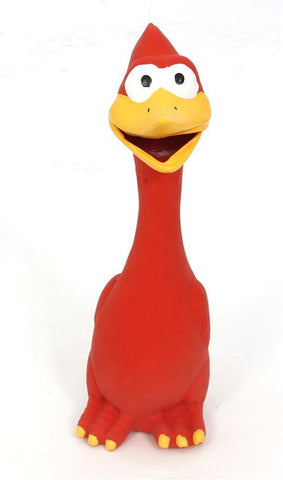 Red and Yellow Chicken Shaped Squeaky Latex Puppy Dog Chew Toy