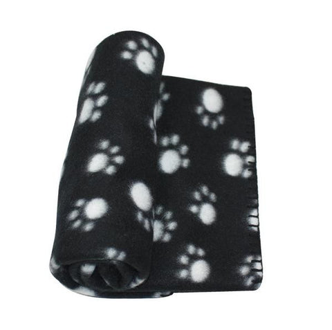 Black and Light Gray Paw Print Patterned Soft Fleece Throw Blanket for Pet Beds 39" x 27.5"