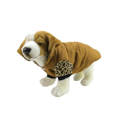 Mocha Brown and Leopard Design Paw Print Fashion Fleece Lined Reversible Dog Jacket - Medium