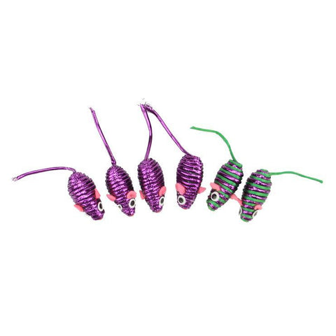 6-Piece Set of Purple, Green and Pink Mouse Shaped Swatting Toys for Cats