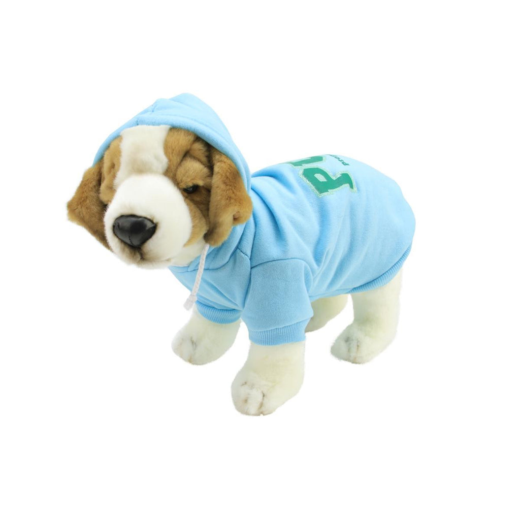 Baby Blue and Green Cotton "Property of Pup" Dog Hooded Sweatshirt - Medium