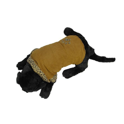 Mocha Brown and Leopard Design Paw Print Fashion Fleece Lined Reversible Dog Jacket - Extra Large