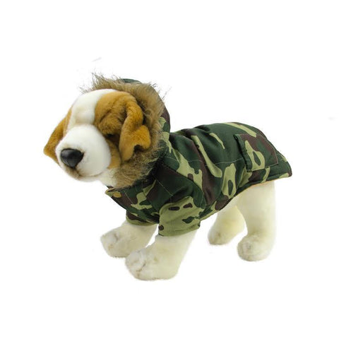 Green and Brown Camouflage Hooded Fleece Lined Reversible Dog Jacket - Small