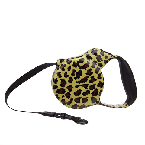 Sassy Brown Leopard Patterned Retractable Dog Leash - 33 Pound Limit