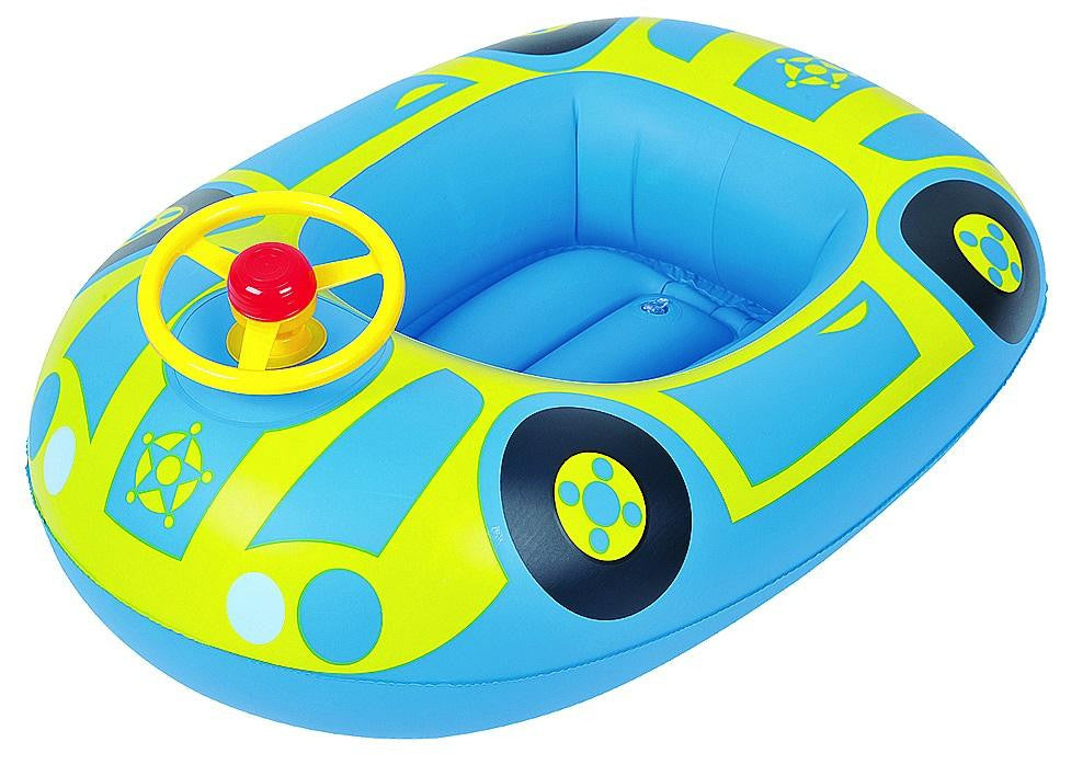 27" Blue and Yellow Inflatable Children's Car Swimming Pool Baby Boat Float