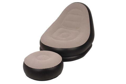 49" Jet Black and Taupe Inflatable Deluxe Lounge Chair with Foot Rest