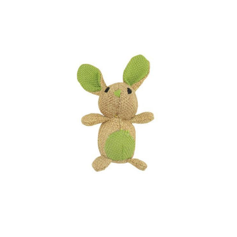 3.5" Brown and Green Natural Jute Mouse Shaped Cat Toy