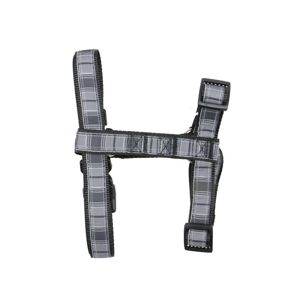 Adjustable Black and Gray Plaid Heavy Weight Nylon Dog Harness - Large