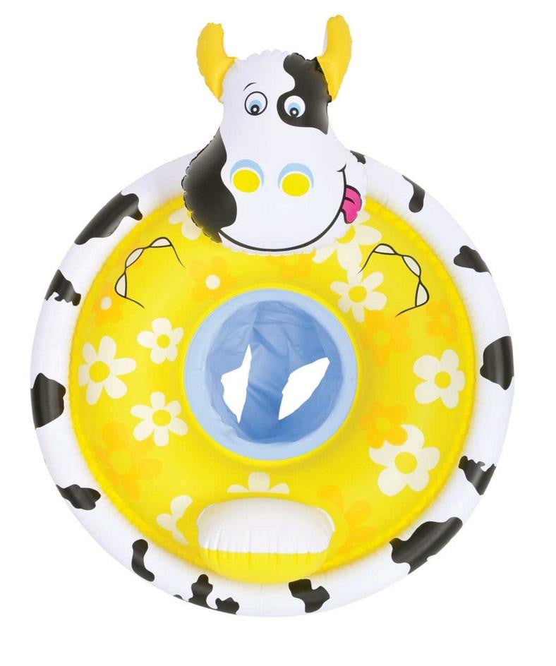 31.5" Black, White and Yellow Cow Children's Inflatable Swimming Pool Baby Seat Float