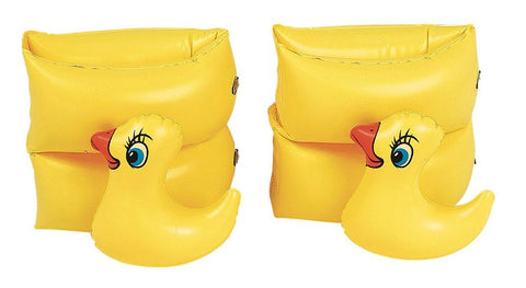 Set of 2 Yellow Funny Duckie Inflatable Swimming Pool Arm Floats for Kids 3-6 Years