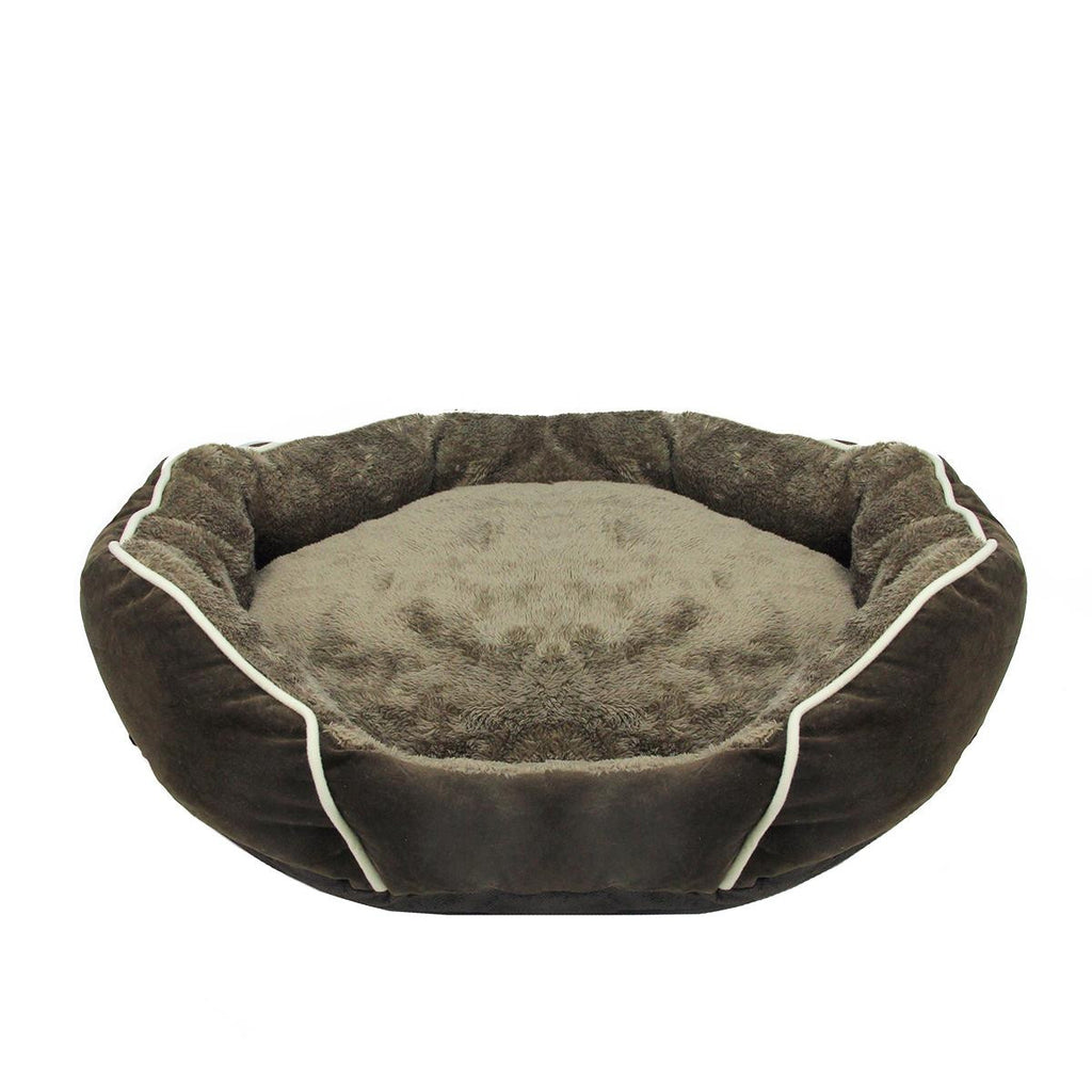 Dark Brown Faux Fur Self Heating Plush Dog Bed Sleeper Lounge - Large