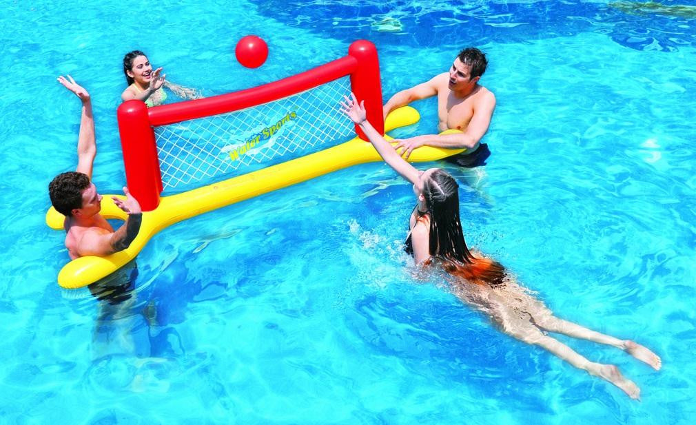 94" Red, Yellow and Blue Inflatable Swimming Pool Water Sports Volleyball Game Set