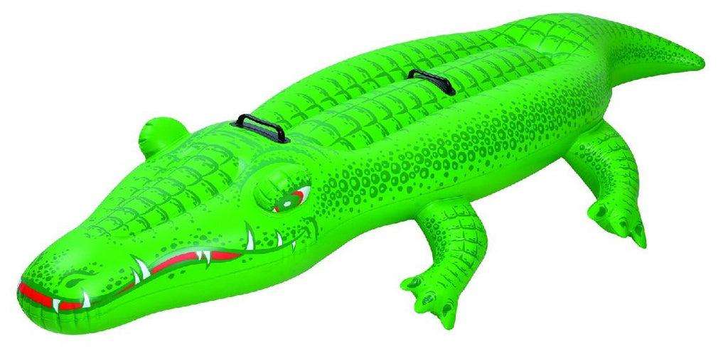 78.5" Green Crocodile Rider Inflatable Swimming Pool Float Toy with Handles