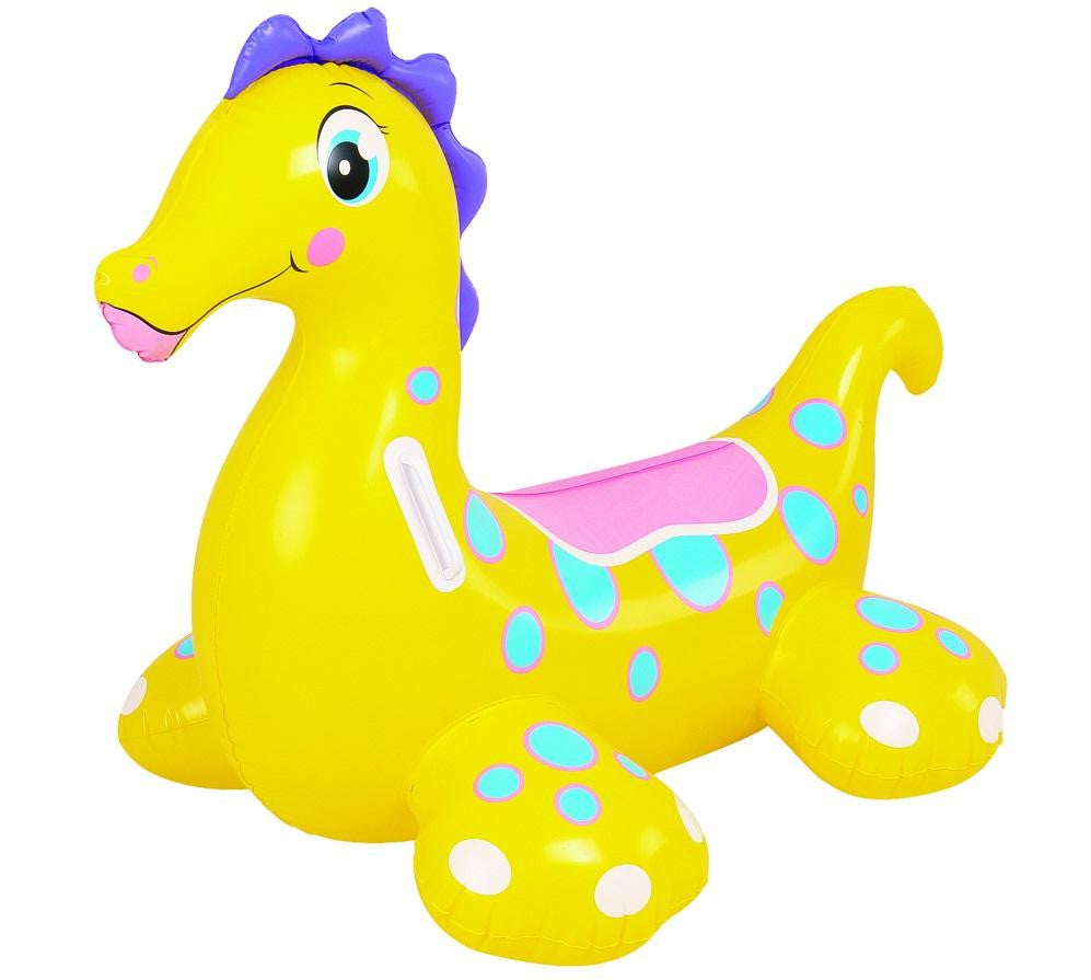 44" Yellow and Blue Sea Horse Rider Inflatable Swimming Pool Float Toy with Handles