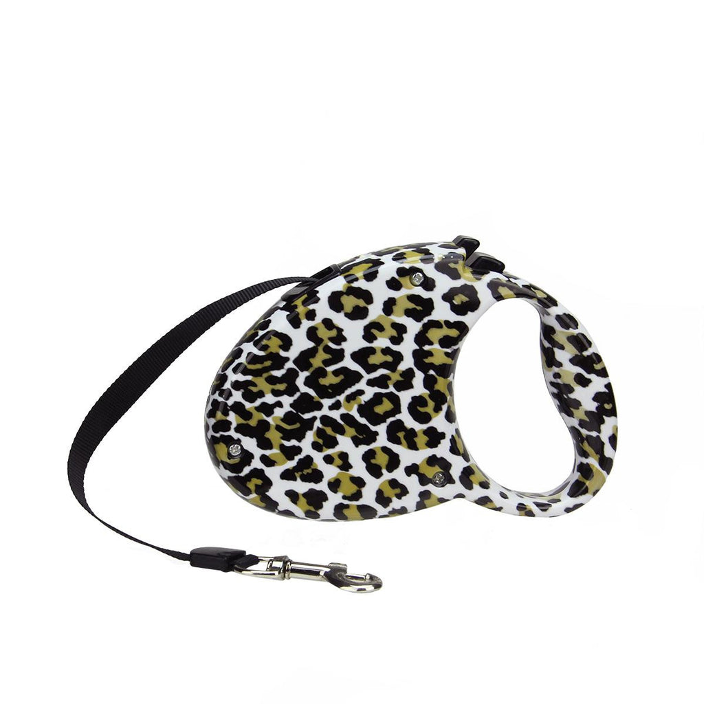 Sassy Brown and Black Leopard Patterned Retractable Dog Leash - 33 Pound Limit