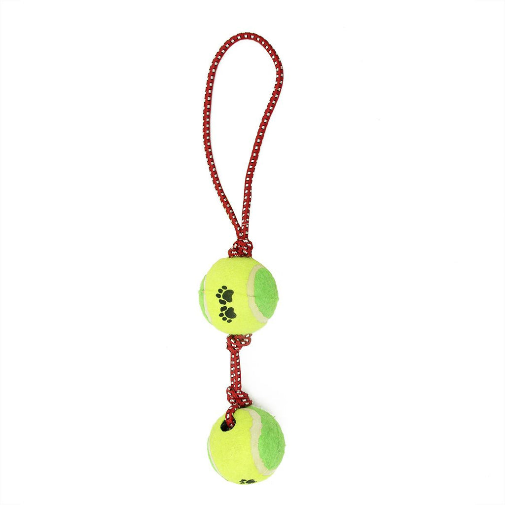 15.25" Yellow and Green Double Tennis Ball Puppy Dog Tug Toy