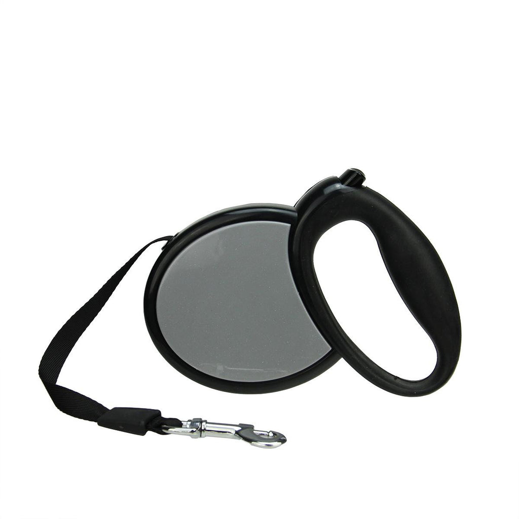 Ergonomic Solid Black and Gray Retractable Dog Leash - 33 Pound Limit