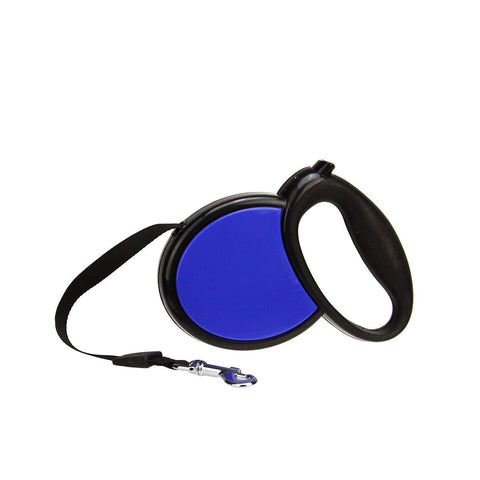 Ergonomic Solid Black and Cobalt Blue Retractable Dog Leash - 33 Pound Limit