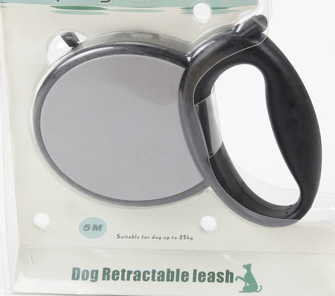 Ergonomic Solid Black and Gray Retractable Dog Leash - 55 Pound Limit