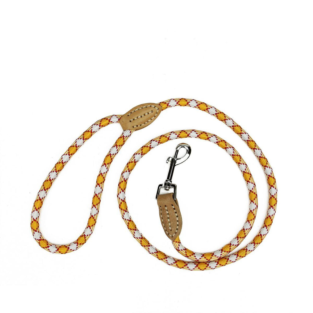 4' Amber Yellow, Red and White Durable Woven Nylon Dog Leash - Medium