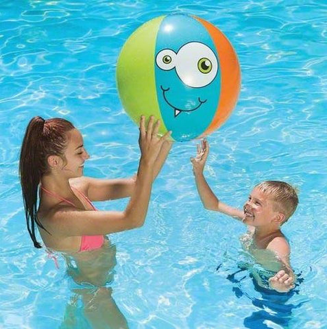 24" Blue, Orange and Green Monster-Theme 6-Panel Inflatable Beach Play Ball Swimming Pool Toy