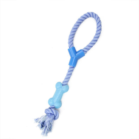 Cornflower Blue Ropie with Knotted Plastic Bone Durable Puppy Dog Chew Toy