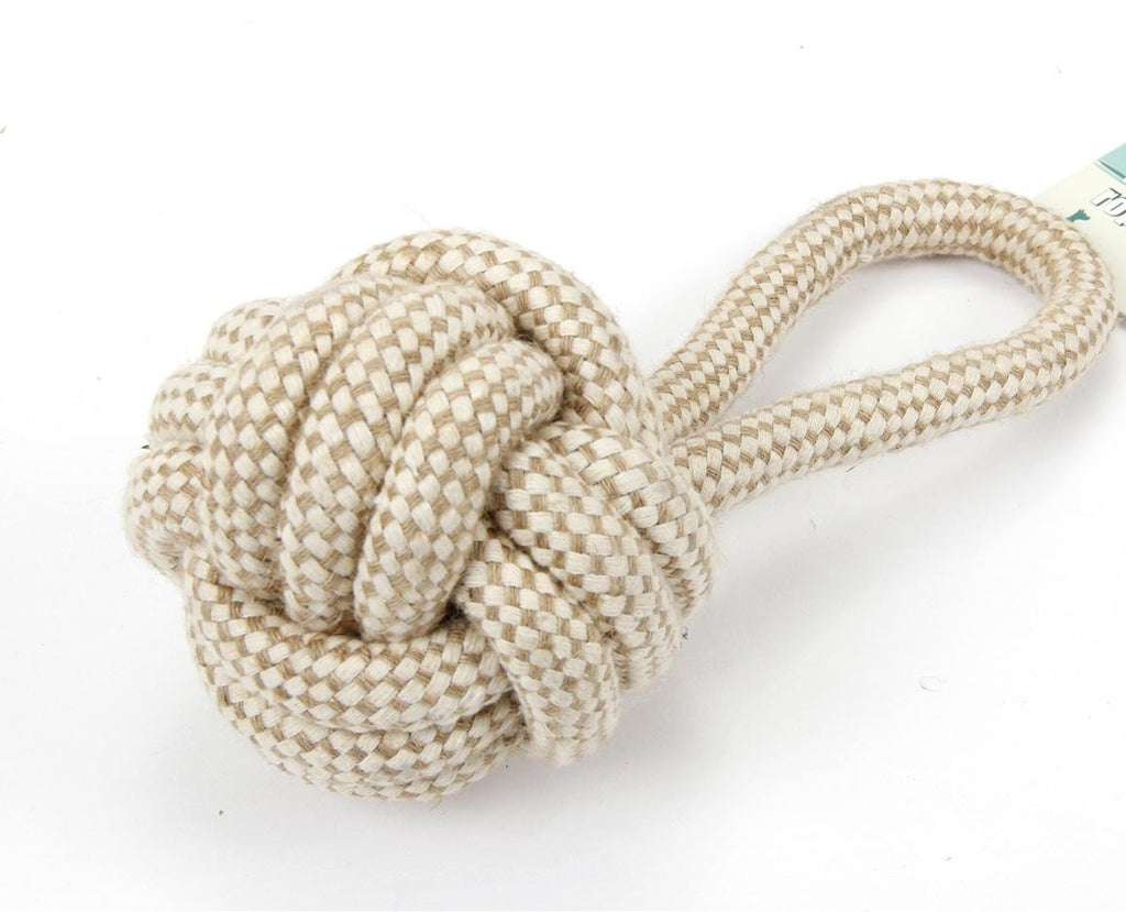 Knotted Beige Ropie Ball with Handle Durable Puppy Dog Chew Toy