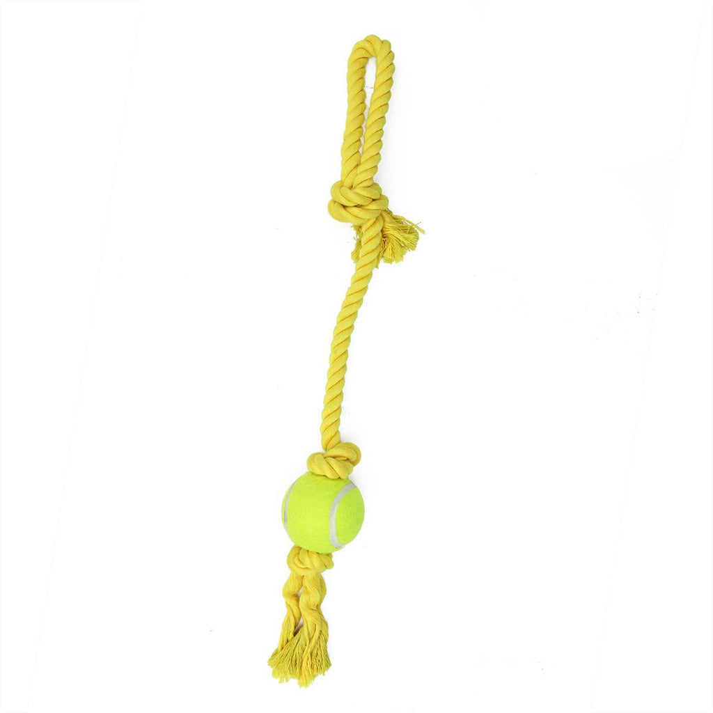 Sun-Glow Yellow Ropie with Knotted Tennis Ball Durable Puppy Dog Chew Toy