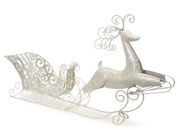 40" Commercial Size White Sparkling Reindeer Sleigh Metal Christmas Display Decoration