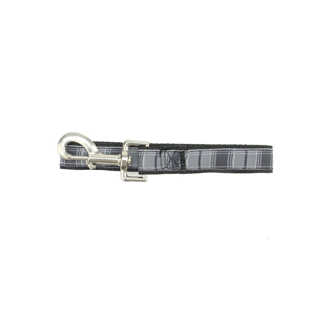 59" Black and Gray Plaid Patterned Heavy Duty Nylon Dog Leash - Large