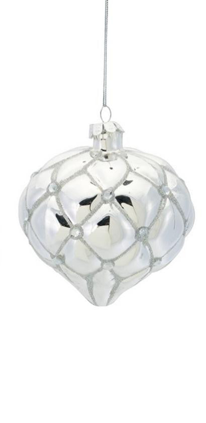 Shiny Silver Diamond Pattern Glittered Glass Onion Christmas Ornament 35"