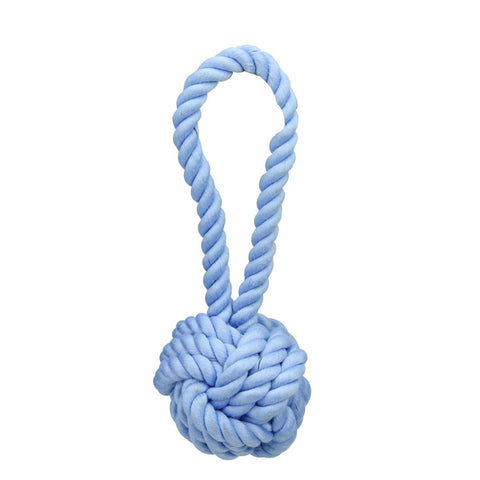 Jumbo Knotted Cornflower Blue Ropie Ball with Handle Durable Puppy Dog Chew Toy