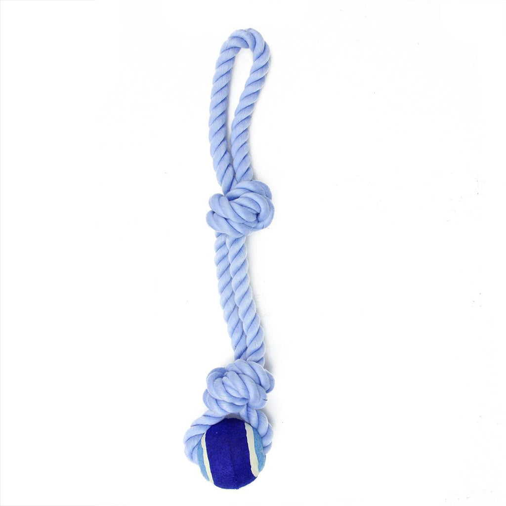 Cornflower Blue Ropie with Knotted Tennis Ball and Handle Durable Puppy Dog Chew Toy