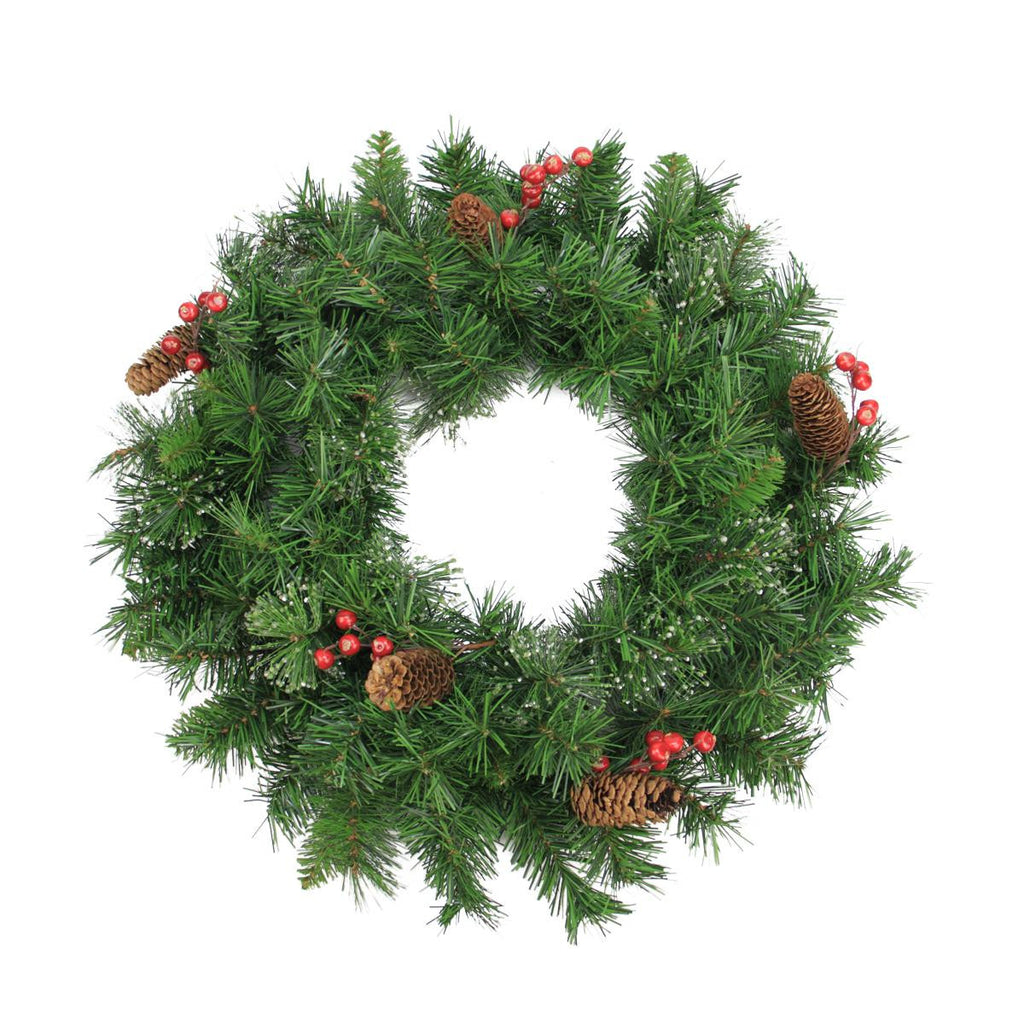 24" Iced Mixed Pine, Red Berry and Pine Cone Artificial Christmas Wreath - Unlit