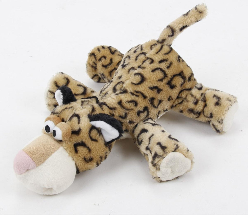 13" Plush Black and Brown Leopard Stuffed Animal Puppy Dog Chew Toy with Squeaker