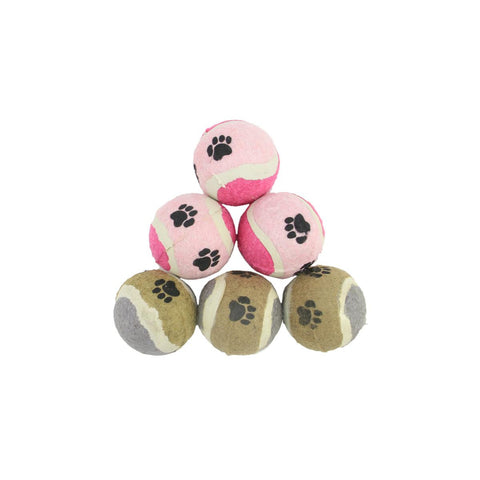 6-Piece Set of Pink, Brown and Gray Miniature Tennis Ball Puppy Dog Toys