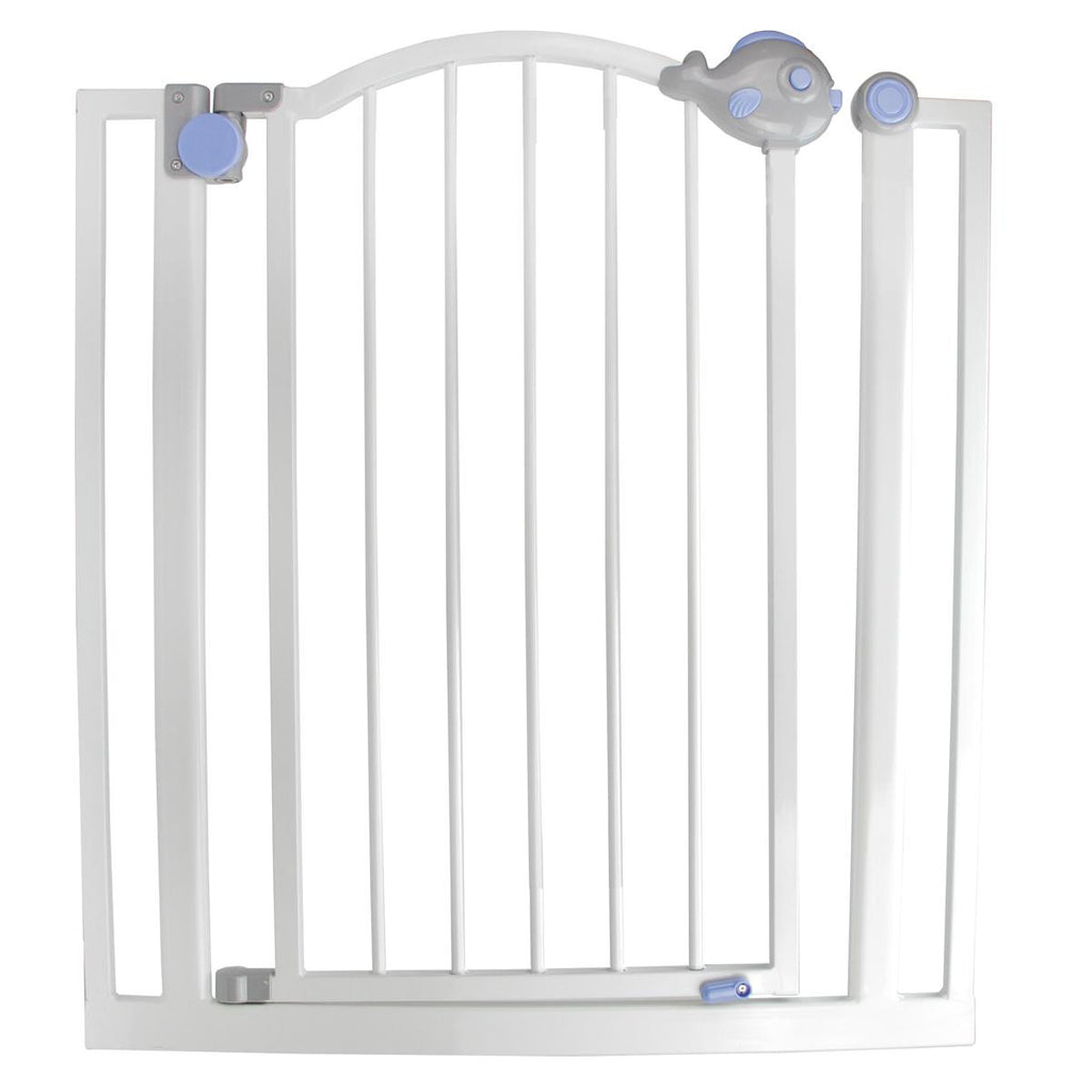 Pop-O-Fish Gray, White and Blue Double Locking Safety Gate for Dogs and Children