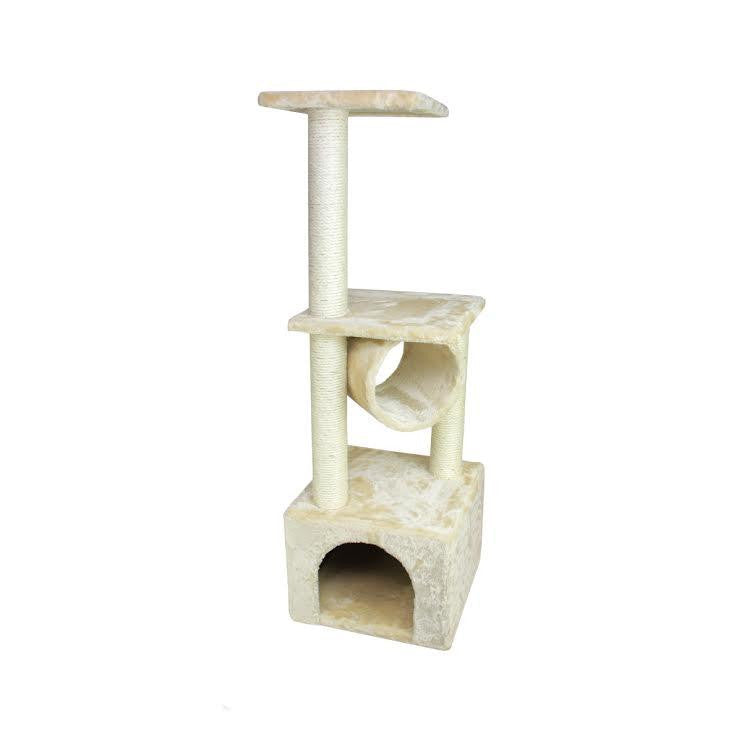 44" Sandy Tan Faux Fur and Sisal Deluxe Scratching Tower for Cats