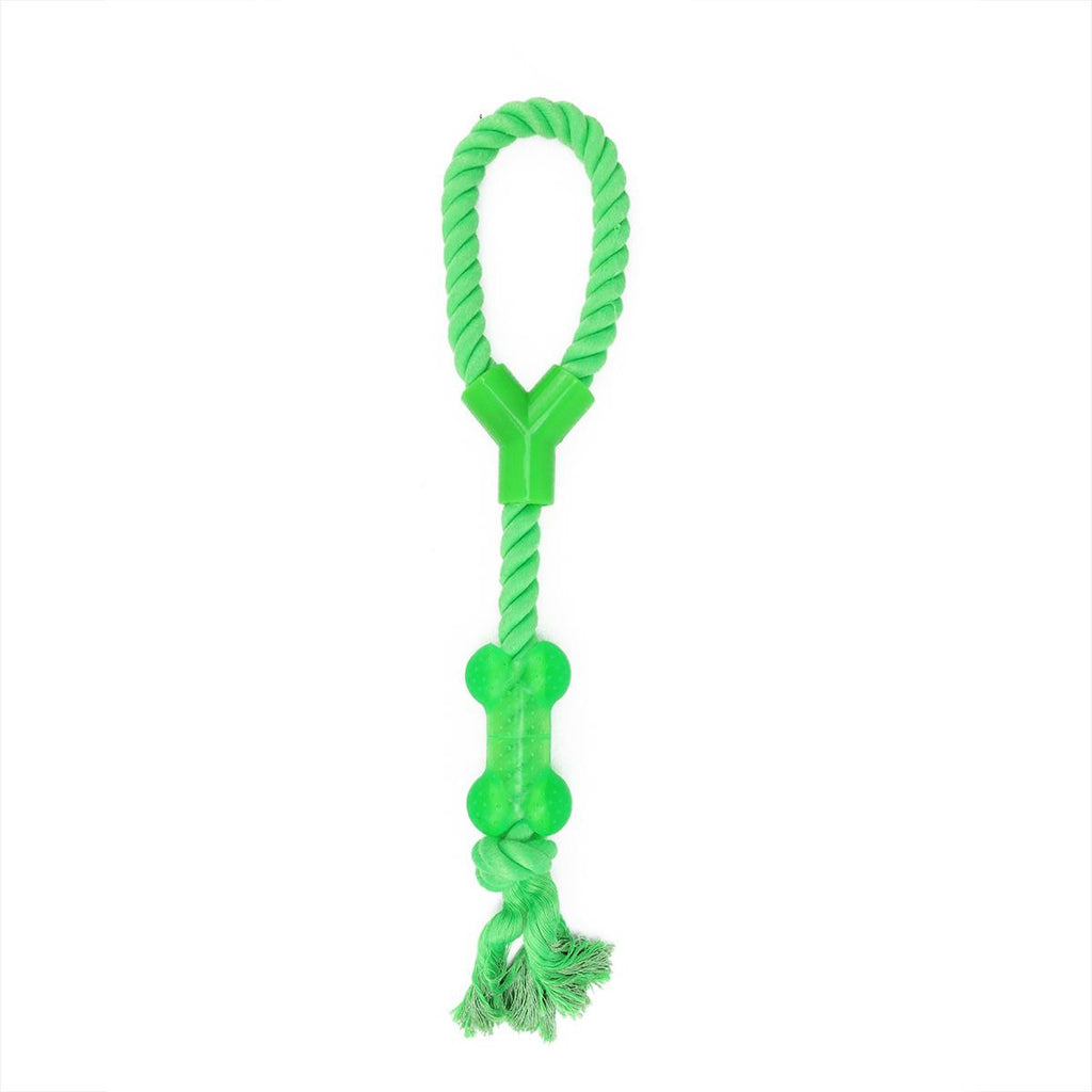 Neon Green Ropie with Knotted Plastic Bone Durable Puppy Dog Chew Toy