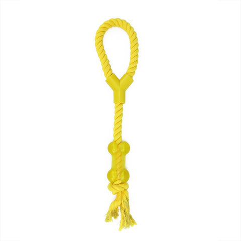 Canary Yellow Ropie with Knotted Plastic Bone Durable Puppy Dog Chew Toy