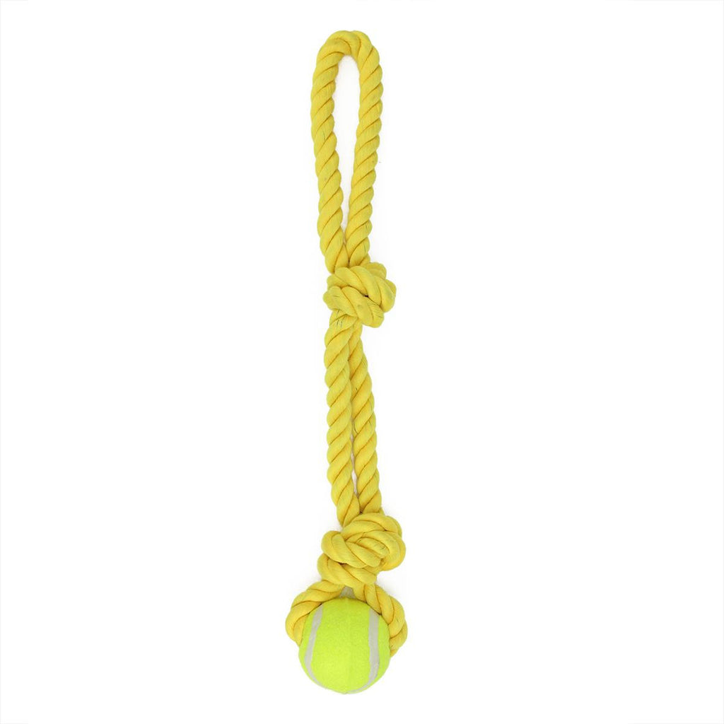 Canary Yellow Ropie with Knotted Tennis Ball and Handle Durable Puppy Dog Chew Toy