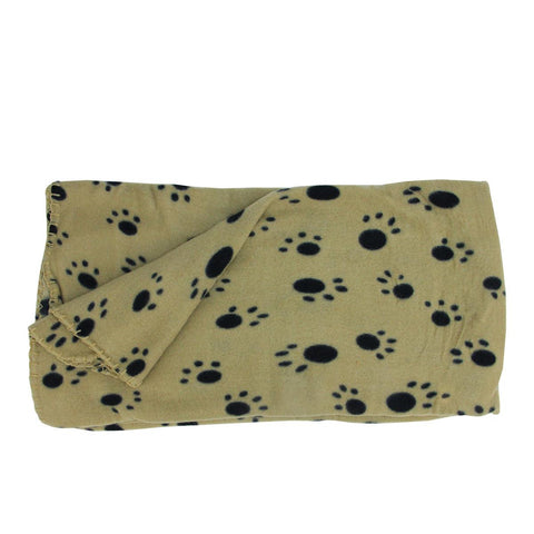 Beige and Black Paw Print Patterned Soft Fleece Throw Blanket for Pet Beds 55" x 45"