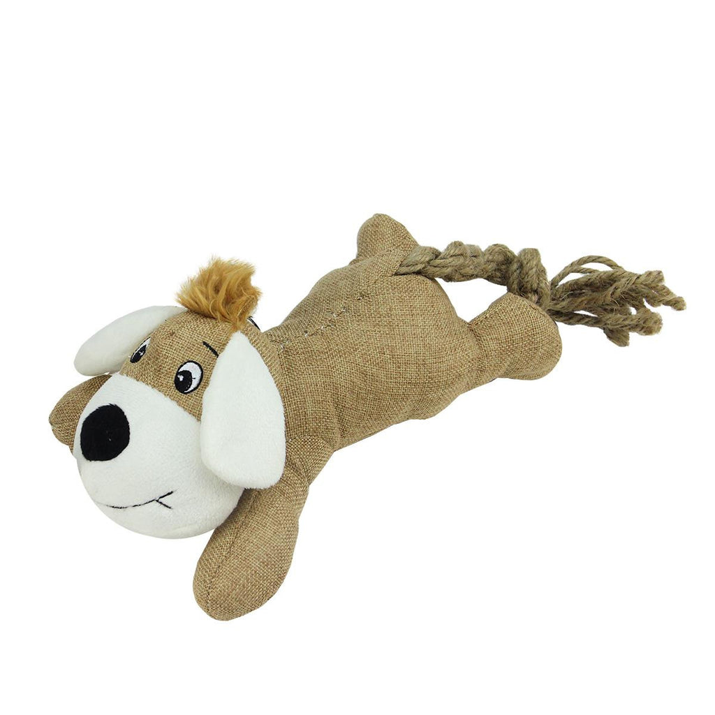 Plush Animal with Knotted Rope Tail Durable Puppy Dog Chew Toy with Squeaker