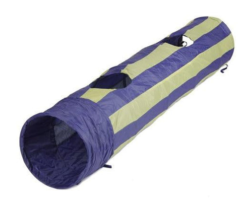 50.25" Cobalt Blue and Yellow Striped Crackling Pop Up Cat Tunnel Play Toy