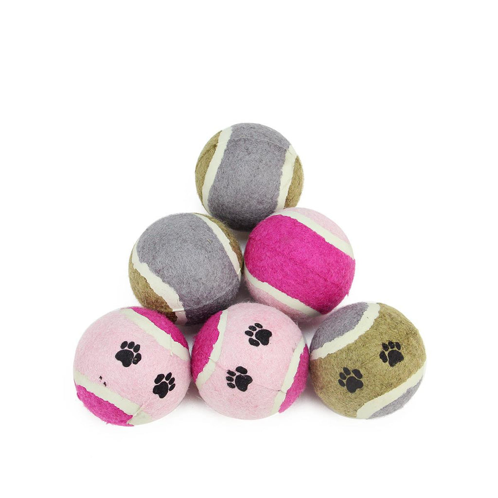 6-Piece Set of Pink, Brown and Gray Tennis Ball Puppy Dog Toys